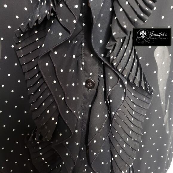 3/$25 Apt. 9 Black and White Sheer Pleated Ruffle Polka Dot Blouse - Picture 4 of 13